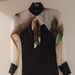 ROBERTO CAVALLI KNIT DRESS WITH ORGANZA SLEEVES SIZE IT 38